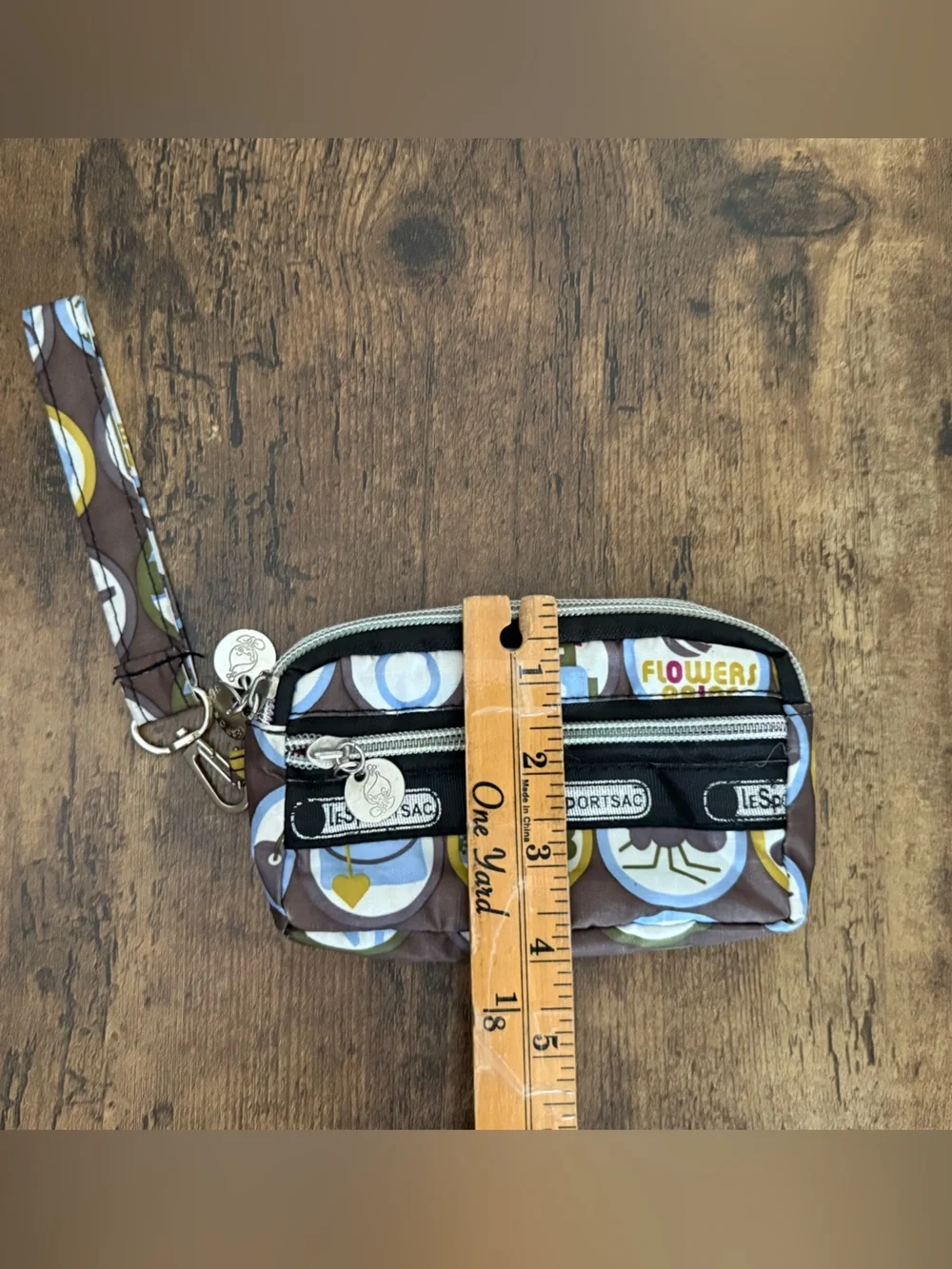 Lesportsac Brown Blue Patterned Wristlet - 3 pocket